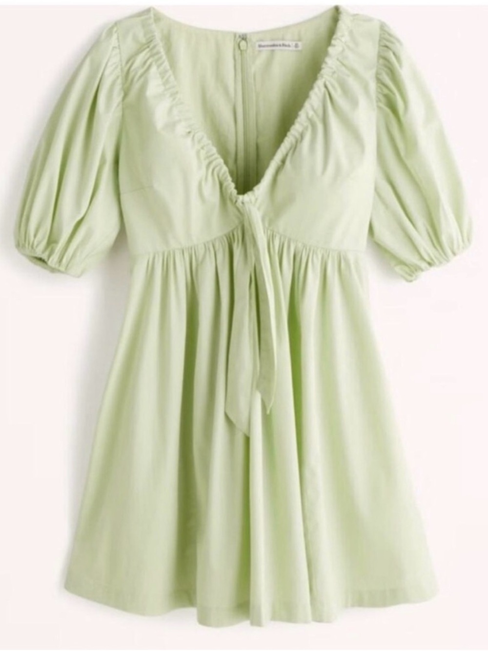 Abercrombie Pale Green Tie-Front Puff Sleeve Mini Dress